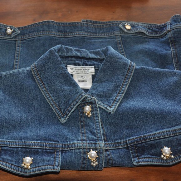ST.JOHN SPORT by Marie Gray Denim Jean Jacket Pearl & GOLD Snap Buttons Sz- P - Picture 6 of 7
